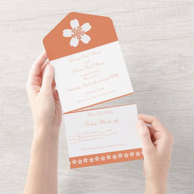 Invitation Tout En Un Sakura Charmante en Corail (Déchirure)