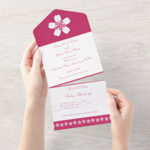 Invitation Tout En Un Sakura Charmante en Framboise