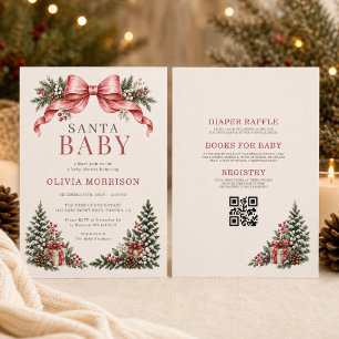 Invitation Tout en Un Santa Baby Arc Rouge Baby Shower