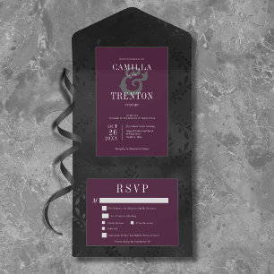 Invitation Tout En Un Satin Floral Vin Noir Sombre Gothique Dîner