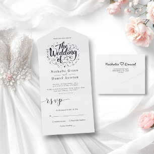 Invitation Tout En Un Script de calligraphie moderne Mariage noir et bla