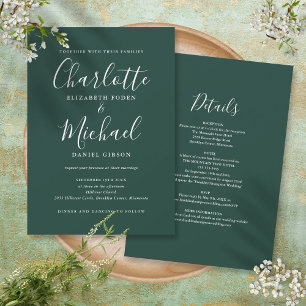 Invitation Tout en un script Emerald Mariage vert
