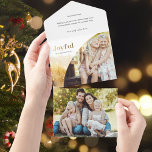 Invitation Tout En Un Script Joyeux Or Chic avec photo courbe<br><div class="desc">Design de vacances chic et moderne avec un script "Joyful" personnalisé élégant dans le style dégradé d'or avec un modèle photo incurvé unique et de subtile aquarelle d'or style paysage d'hiver. Les panneaux offrent des graphiques complémentaires avec des champs de texte et des modèles photo supplémentaires.</div>