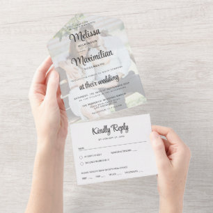 Invitation Tout En Un Script moderne transparent photo simple mariage