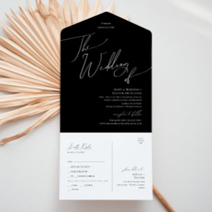 Invitation Tout En Un Script Whimsical   Mariage noir de phoque et d'env