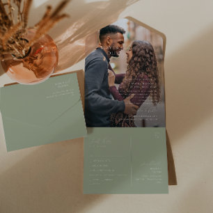 Invitation Tout En Un Script Whimsical   Sage Green Photo Sceau et envoi