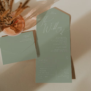 Invitation Tout En Un Script Whimsical   Sage Mariage de sceau et d'envo