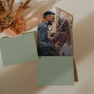 Invitation Tout En Un Script Whimsical   Sage Sceau photo Décontracté et