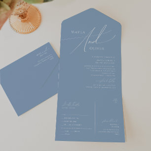 Invitation Tout En Un Script Whimsical   Sceau bleu Dusty et envoi