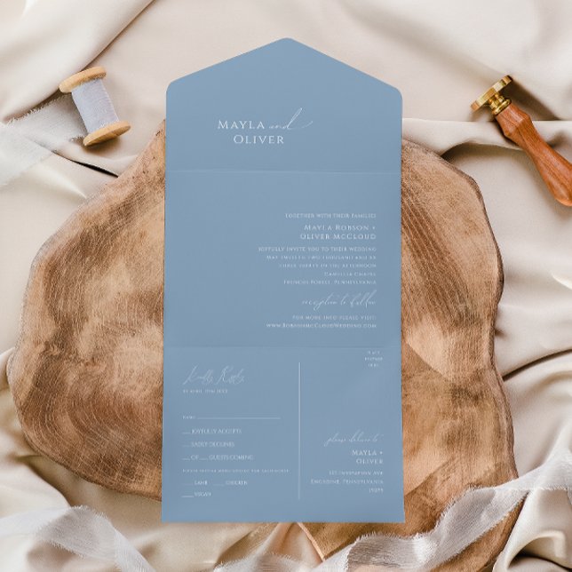 Invitation Tout En Un Script Whimsical | Sceau bleu Dusty et envoi (Créateur téléchargé)