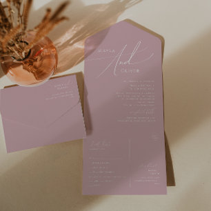 Invitation Tout En Un Script Whimsical   Sceau et envoi Rose Dusty