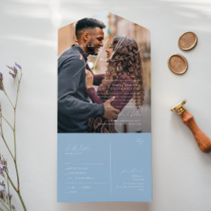 Invitation Tout En Un Script Whimsical   Sceau photo bleu Dusty et envoi