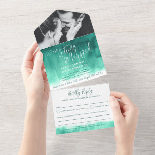 Invitation Tout En Un Se marier photo mariage émeraude vert rsvp