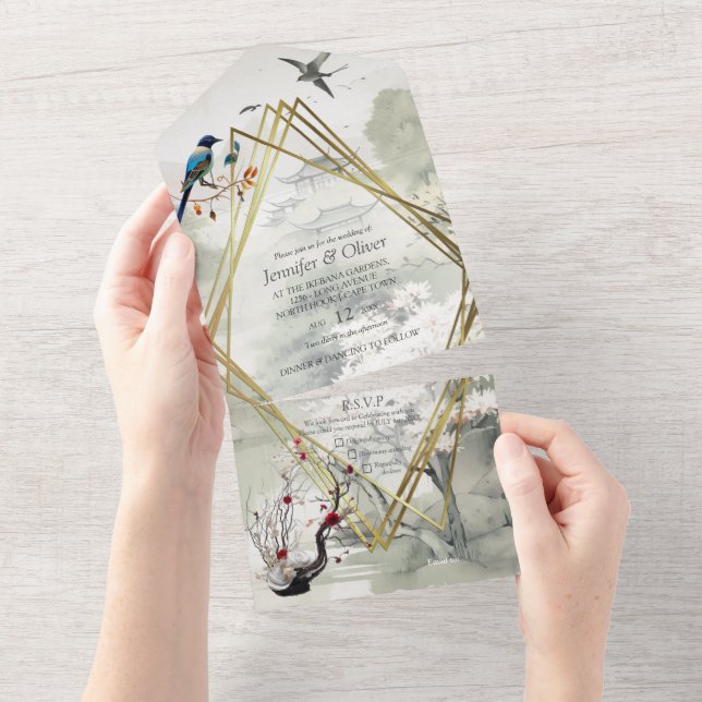 Invitation Tout En Un Serene Tranquillité thème japonais (Déchirure)