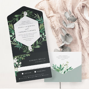 Invitation Tout En Un Serre   Elégant Mariage botanique aquarelle