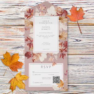Invitation Tout En Un Serrure rustique de l'automne Feuilles Bourgogne Q