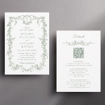 Invitation Tout en un seul Mariage Floral français vert<br><div class="desc">Elégante faire-part de mariage fleurie verte sauge avec détails sur le dos. Pour une personnalisation plus avancée de cette conception,  cliquez sur le BOUTON DESIGN TOOL ci-dessus !</div>