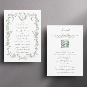 Invitation Tout en un seul Mariage Floral français vert