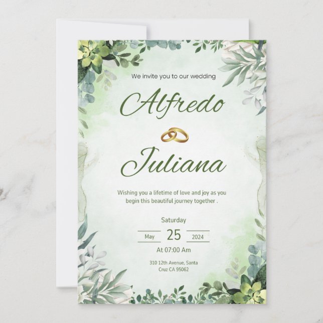 Invitation Tout en un seul Sage Vert Français Floral Mariage  (Devant)