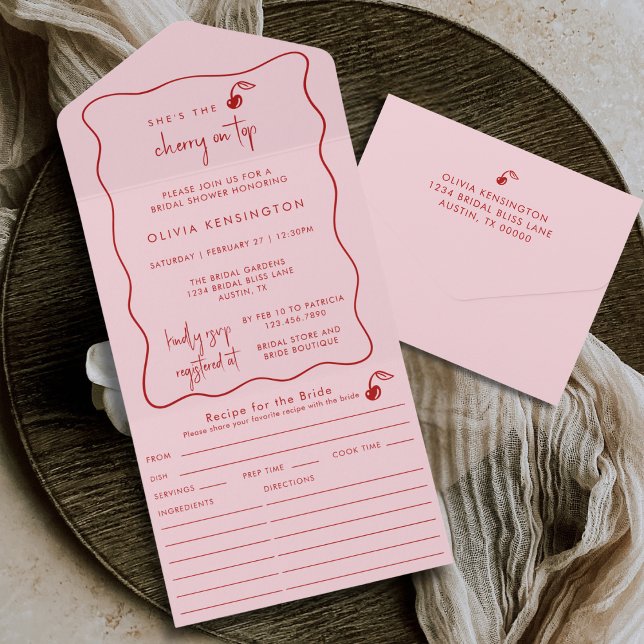 Invitation Tout En Un She's The Cherry On Top Bridal Shower & Recipe (Créateur téléchargé)