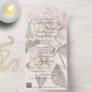 Invitation Tout En Un Silhouette Rose beige QR Code