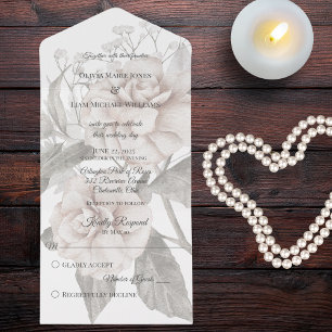 Invitation Tout En Un Silhouette rose blanche