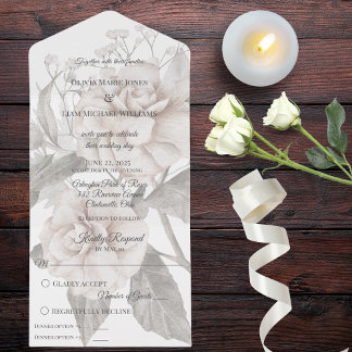 Invitation Tout En Un Silhouette rose blanche avec options de dîner