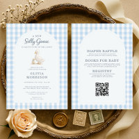 Tout en Un Silly Goose Bleu Gingham Baby Shower