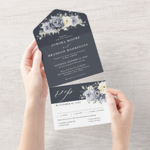 Invitation Tout En Un Silver Grey Ivory Floral hiver Rustique Mariage To