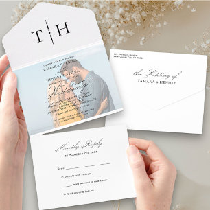 Invitation Tout En Un Simple Appel à Réponse Photo Calligraphie Mariage