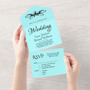 Invitation Tout En Un Simple Aqua et Black Tri Pold avec Mariage Rsvp