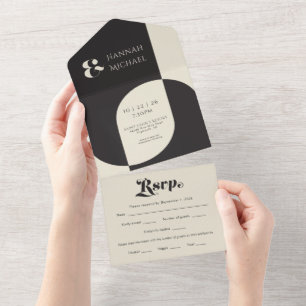Invitation Tout En Un Simple Black Cream Retro
