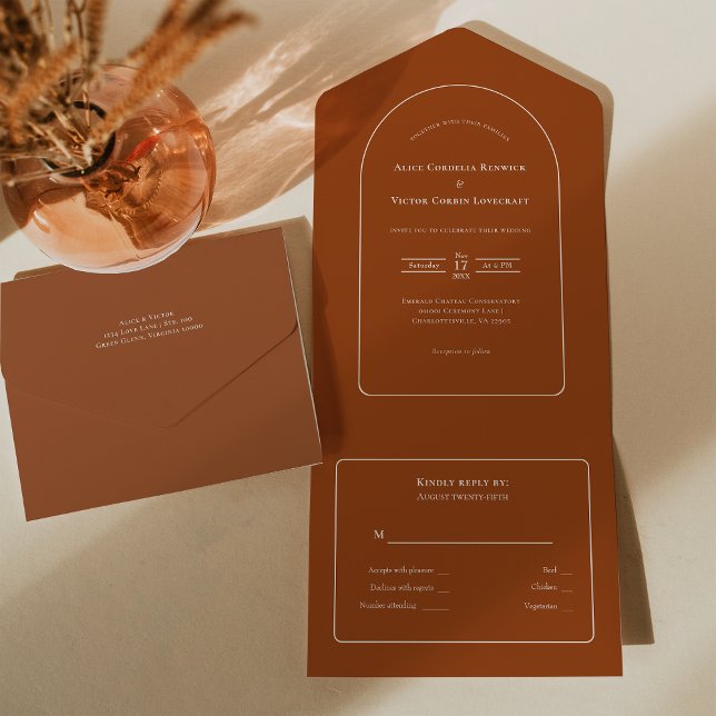 Invitation Tout En Un Simple Boho Arch Terracotta Mariage RSVP (Créateur téléchargé)