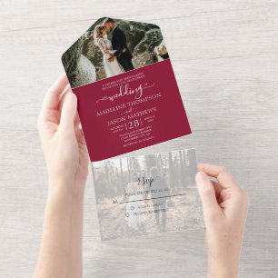 Invitation Tout En Un Simple bordeaux 2 Photo RSVP mariage