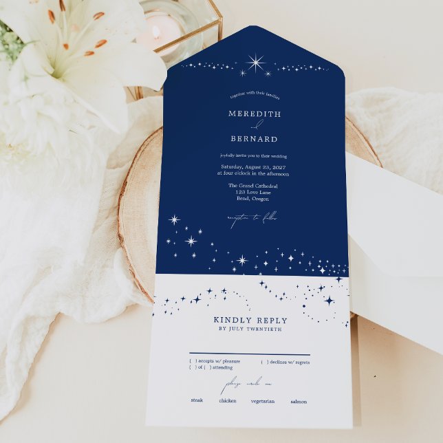 Invitation Tout En Un Simple Celestial Elegant Wedding Blue (Créateur téléchargé)