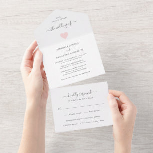 Invitation Tout En Un Simple Coeur rose Mariage moderne