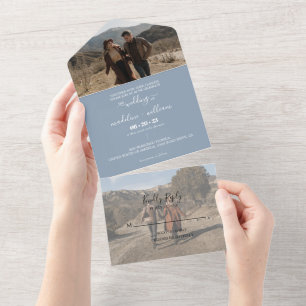 Invitation Tout En Un Simple Dusty Blue Mariage photo tendance
