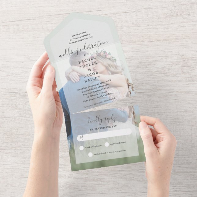 Invitation Tout En Un Simple Elegance Full Photo Gold Foil Mariage (Déchirure)