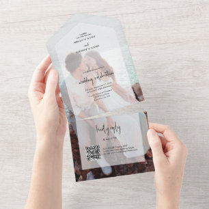 Invitation Tout En Un Simple Elegant 2 Photo Overlay Script Mariage
