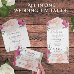 Invitation Tout En Un Simple Élégant Blush Fushia Rose
