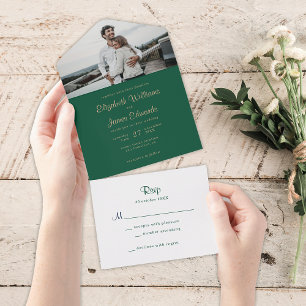 Invitation Tout En Un Simple Elegant Emerald Green Mariage photo