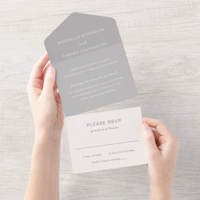 Invitation Tout En Un Simple Élégant Mariage Gris (Déchirure)