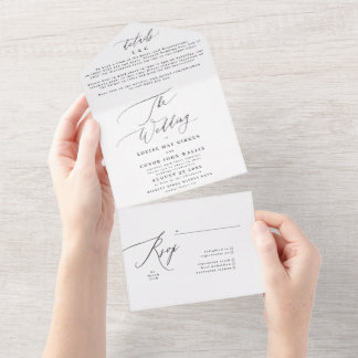 Invitation Tout En Un Simple Elegant noir sur Mariage blanc