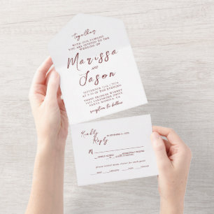 Invitation Tout En Un Simple et élégant Mariage blanc et bordeaux