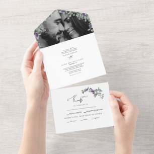 Invitation Tout En Un Simple Eucalyptus & Lavender Deux Mariages photo