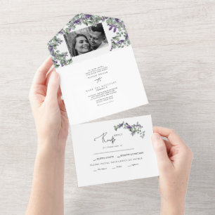 Invitation Tout En Un Simple Eucalyptus & Lavender Deux Mariages Photo A