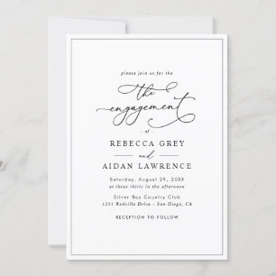 Invitation Tout-en-un simple Fiançailles noir et blanc classi