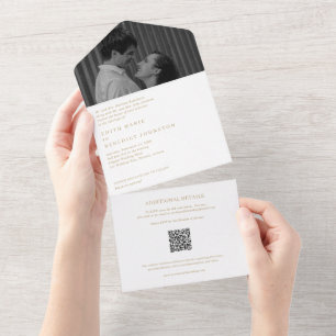 Invitation Tout En Un Simple Gold Classic QR Code Photo Mariage élégant