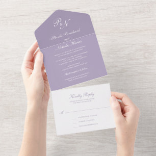 Invitation Tout En Un Simple Lilac Monogramme Élégant Dusty Purple Maria