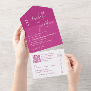 Invitation Tout En Un Simple Magenta QR Code Classy Script Mariage